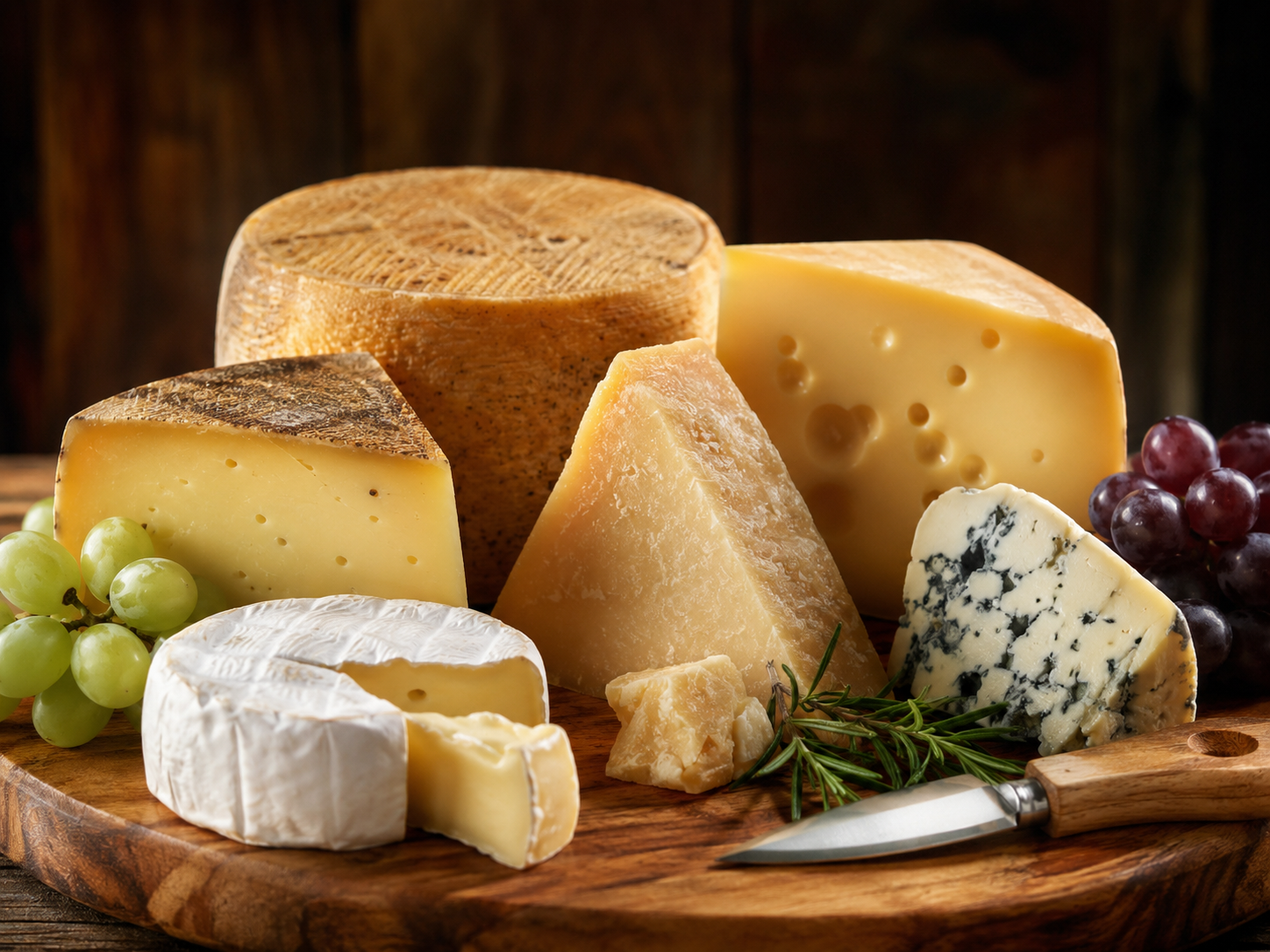 Selection of gourmet cheeses